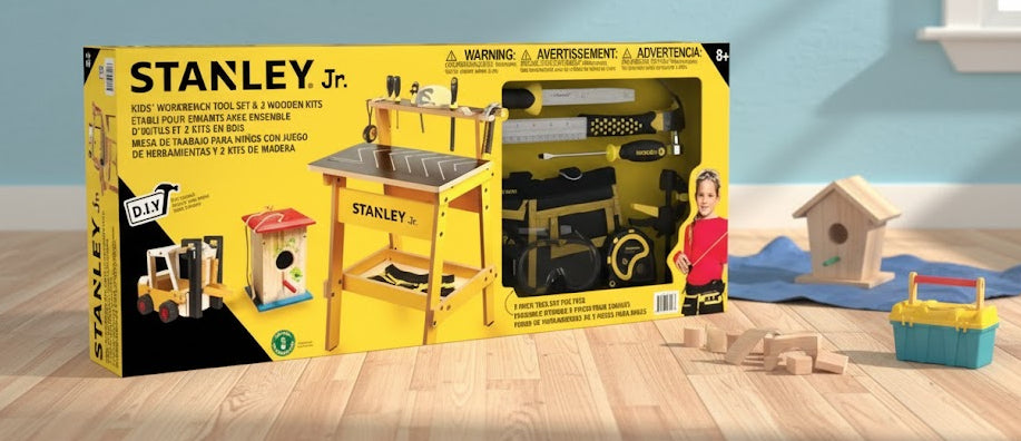 Set de herramientas y banco de trabajo Stanley Jr. Kids  + 2 Kits de Madera.