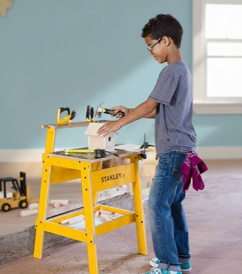 Set de herramientas y banco de trabajo Stanley Jr. Kids  + 2 Kits de Madera.